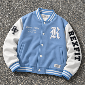 Veste universitaire personnalisée brodée en gros, unisexe, avec manches en similicuir, boutons personnalisés, manteaux de baseball OEM - Product Image 3