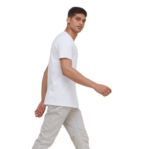 <b>Men's</b> White V-Neck Short Sleeve T-Shirt 100% Cotton Regular Fit Casual Wear Solid Color Jersey Knit at Wholesale Price - Product Image 3