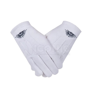 ถุงมือเมสันผ้าฝ้าย 100% ลายเข็มทิศและ G ปักด้วยเครื่องจักรสีน้ำเงิน ถุงมือราชินีแห่งแดนใต้ - ผ้าฝ้ายสีขาวบริสุทธิ์ - Product Image 1