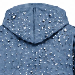 Sudadera con capucha azul denim con cremallera y perlas decorativas, chaqueta estilo streetwear con perlas incrustadas, sudadera con capucha de manga larga con bolsillos frontales - Product Image 4