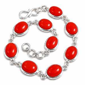 สร้อยข้อมือปะการังอัญมณีชุบเงินทำด้วยมือเครื่องประดับบูติกขายส่ง - Product Image 1