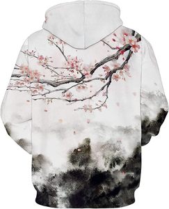 Sweat-shirt à capuche unisexe imprimé fleurs de cerisier, 100 % polyester tricoté, décontracté, pour le printemps, coupe classique, sublimation - Product Image 5