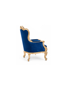 Fauteuil en velours capitonné de style victorien avec structure en bois doré, design antique pour meubles de salle à manger - Product Image 6