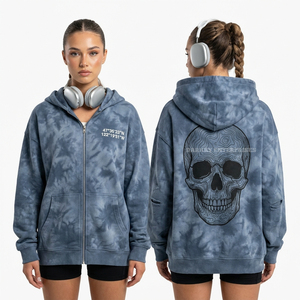 Gilet à capuche sans manches zippé 500GSM en coton lourd rose corail délavé avec motif bandana tête de taureau pour femme, style western bohème streetwear - Product Image 5