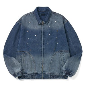 Chaqueta Vaquera para Hombre con Decoración de Remaches, Cierre de Cremallera, Cuello Camisero, Estilo Casual Otoñal, Algodón Lavado, Corte Holgado - Product Image 3