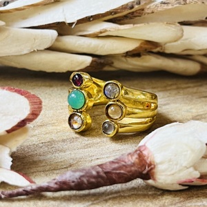 Latest Design New Arrival Multi Stone <b>Ring</b> 18k Gold Plated Wrap <b>open</b> Band <b>Ring</b> Statement Brass Handmade Wholesale <b>Ring</b> For Women - Product Image 5