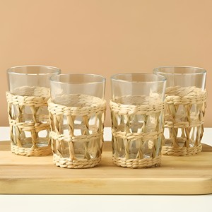Verres artisanaux jonc de mer tissé porte-gobelet cuisine accessoires de maison servant des gaines de tasse et de pichet - Product Image 2
