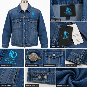 Veste en jean pour homme OARH_INT INDUSTRY, coupe classique, fermeture boutonnée, style décontracté, broderie, vêtement d'automne, bleu délavé - Product Image 6