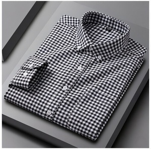 Chemise homme 100% coton, lavage enzymatique, boutonnée, rayée, à carreaux Oxford, chemise de travail unie, manches longues, chemise habillée pour homme - Product Image 3