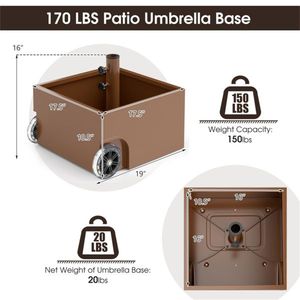ฐานร่มกาแฟแบบเติมน้ำหนักได้ 150 ปอนด์ พร้อมล้อเลื่อน 2 ตัวแปลงสำหรับร่มสนามขนาด 7.5 และ 11 ฟุต - Product Image 4