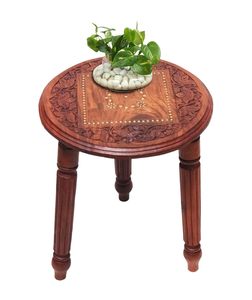 Mesa Auxiliar/Mesa de Centro/Mesa Esquinera/Mesa de Exterior/Mueble de Salón con Hermoso Diseño de Tallado en Madera y Latón - Product Image 3