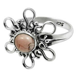 Bague en argent sterling 925 avec pierre précieuse naturelle de rhodochrosite, taille ronde, faite à la main, style bohème, prix de gros - Product Image 1
