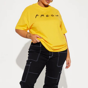 T-shirt en jersey modal 100% coton uni à ourlet incurvé pour femme, col ras du cou, manches courtes, coupe décontractée, idéal pour l'été - Product Image 1