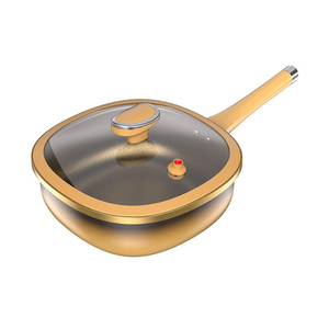 Poêle à frire en céramique dorée antiadhésive avec couvercle en verre, design moderne pour cuisinière à gaz et à induction, lavage à la main uniquement - Product Image 1