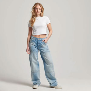 Pantalones Vaqueros de Mezclilla para Mujer, Tallas Grandes, Transpirables, de Alta Calidad, con Bordado de Parches Personalizados, Corte Holgado, con Decoración de Botones - Product Image 2