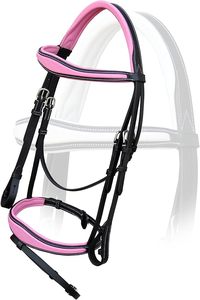 Brida de cuero PU rosa y negra para caballo con cabezada y riendas ajustables, brida de cuero rosa y negra para caballo - Product Image 5