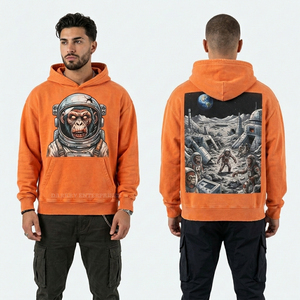 Sweat à capuche beige délavé pour homme, imprimé graphique squelette loup, coupe oversize, streetwear, vente en gros d'habillement personnalisé en usine - Product Image 6