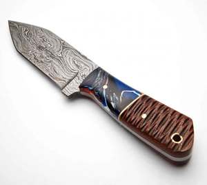 Couteau utilitaire compact en acier Damas à lame fixe avec manche hybride en bois et résine, vente en gros - Product Image 6