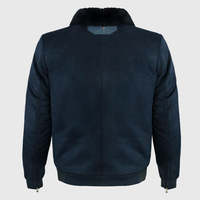 Veste en cuir de vachette premium à col chemise, motif autruche embossé, style bomber universitaire, couleur bleu marine, personnalisation disponible