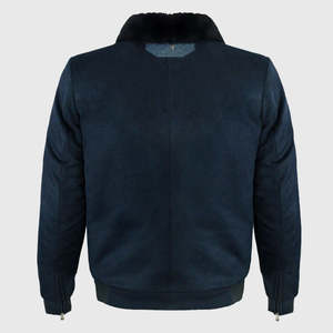 Men's Navy Blue Ostrich Embossed Genuine Suede <b>Leather</b> <b>Jacket</b> Premium Quality with Ostrich Embossed Patches <b>Winter</b> wear - Product Image 2