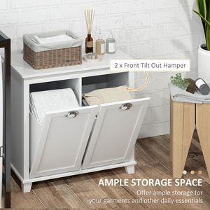 Mobiletto da Bagno Indipendente con 2 Cesti Ribaltabili, Organizzatore Bianco per Lavanderia - Product Image 4