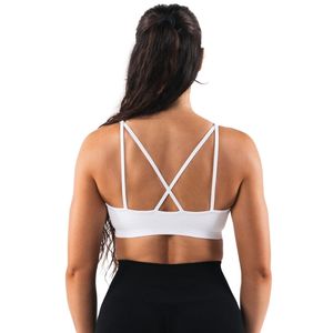 White Women's Seamless <b>Cross</b> Strap Sports Bra Breathable Athletic Crop <b>Top</b> for Workout Running Yoga Gym Fitness Activewear - Product Image 2