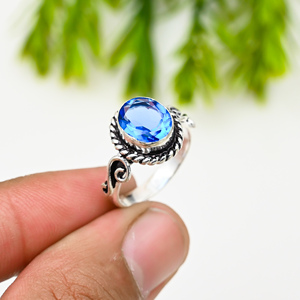 แหวนพลอยหรูหราสีน้ำเงินเงินแท้ 925 สำหรับงานปาร์ตี้ - Product Image 4