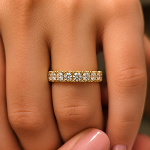 Anillo de Eternidad Completo con Diamantes Cultivados en Laboratorio, Corte Redondo, Oro Amarillo de 14K, Anillo de Compromiso y Boda, Joyería Personalizada de Fábrica - Product Image 2