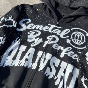 Sweats à capuche streetwear effet vieilli pour hommes, avec strass et designs personnalisés, en molleton 100% coton délavé à l'acide, style pull-over de survêtement - Product Image 4