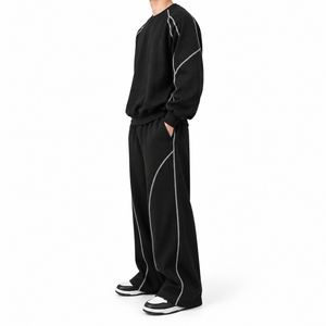 Survêtement à rayures et passepoil sur le devant, conçu avec un tissu doux, coupe confortable, coutures durables et style sportif. - Product Image 4