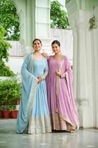 Salwar Kameez de style indien et pakistanais, prêt-à-porter, en faux georgette, collection pour mariage, broderie lourde, recyclé - Product Image 4