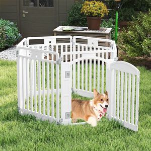 Recinto/Box per Cani Convertibile a 6 Pannelli in HDPE con Porta Bloccabile, Ventose e Picchetti di Fissaggio a Terra - Design Gabbia in Plastica per Animali Domestici - Product Image 6