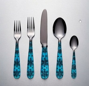 Ensemble de couverts modernes avec manches bleus à motif flocon de neige, en acier inoxydable, compatibles lave-vaisselle, vaisselle de mariage - Product Image 1