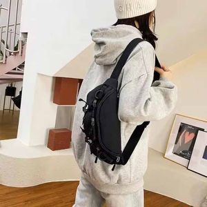 <b>Top</b> Trending Custom Unisex Nylon Waist Bag With Zipper Closure Beige And Black Color Daily Use Fanny Pack Convenient Design - Product Image 6