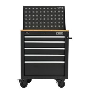 Armoire à outils en acier thermolaqué à 5 tiroirs avec plan de travail relevable manuellement inclus dans le titre. - Product Image 3