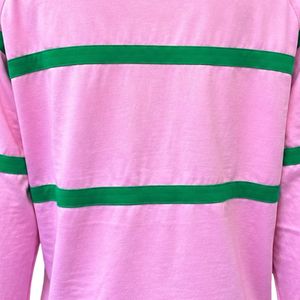Camiseta de Rugby Rosa y Verde para Mujer, Manga Corta, Estilo Jersey, Informal, Deportiva, a la Moda, Prenda Urbana, Elegante, Tejida - Product Image 6