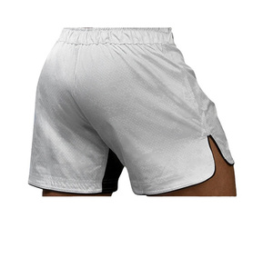 Shorts de sport gris pour hommes 100 % polyester respirant, vêtements d'arts martiaux mixtes, taille adulte, impression par transfert thermique, 160 g, logo frontal - Product Image 2