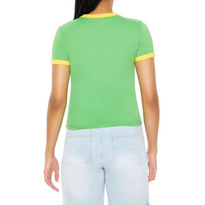 T-shirt court vert à col rond et manches courtes pour femme, couleur unie, décontracté, en jersey tricoté 100% coton, coupe classique, printemps-été - Product Image 6