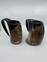 Chope à bière en corne de viking polie, écologique, authentique style nordique avec support en bois pour mariage, maison, hôtel, en provenance d'Inde