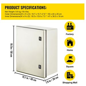 Scatola di giunzione a cerniera impermeabile NEMA 4X in fibra di vetro e acciaio 20x16x8 pollici per custodie di elettronica e strumentazione - Product Image 5