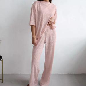 Women Solid Color Casual <b>Tracksuit</b> Set Loose Fit Crew Neck Short Sleeve Top With Elastic Waist Pants Side Pockets Spring Wear - Product Image 5