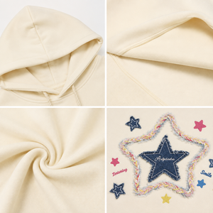 เสื้อฮู้ดดี้ทรงโอเวอร์ไซส์แบบยูนิเซ็กซ์ แต่งลายดาวสีครีม มีกระเป๋าจิงโจ้ รับผลิตโลโก้ตามสั่ง ขายส่ง - Product Image 4