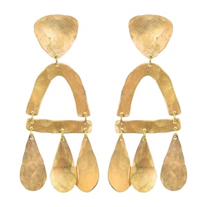 Multiple Pieces Best Quality Women <b>Statement</b> Earrings Elegant Gold Plated Brass Lacquered Hammered Dangle Earrings Hook Jewelry - Product Image 1