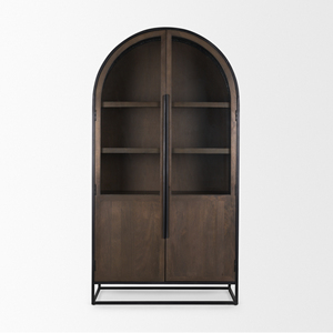Gabinete Arqueado de Madera y Metal en Color Marrón Oscuro y Negro - Product Image 2