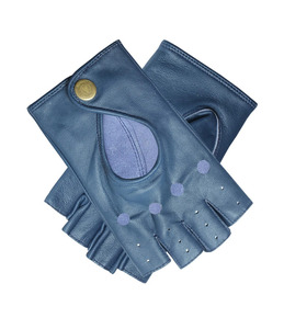 Gants de conduite unisexes en cuir de mouton vert, demi-doigts, avec sangle de poignet réglable, pour toutes les saisons et confortables - Product Image 3