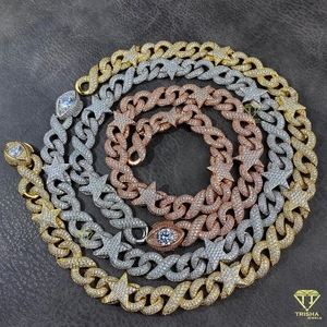 Cadena de Lujo Estilo Hip Hop para Hombres y Niños, Diseño Sólido y Robusto Estilo Rock Punk con Dijes de Infinito y Estrella con Diamantes Moissanite - Product Image 3