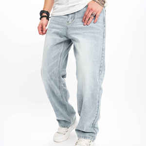 Jean baggy délavé bleu pour homme, coupe ample, denim déchiré, jambe large - Product Image 2