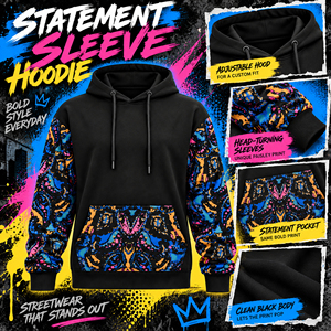 Sudadera con Capucha para Mujer, Estampado Abstracto, Negra, con Mangas Coloridas y Bolsillo Canguro, Estilo Casual Urbano, Venta al Por Mayor - Product Image 6