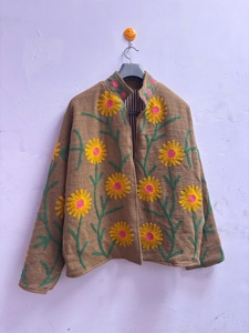 Vestidos Casuales de Lino Ecológico Bordados Estilo Boho con Estampado Floral, Cuello Mandarín, Corte Holgado, Manga Larga, Regalo para Mujer de Primavera - Product Image 2