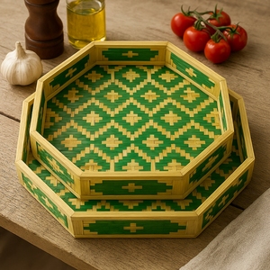 Eco-Friendly Bamboo Serving Tray | Handmade Natural Bamboo Lightweight <b>Small</b> <b>Table</b> Top Snack Food Serving Tray | Biodegradable - Product Image 2